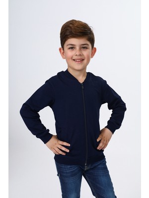 Toontoy Erkek Çocuk Kolej Yaka Fermuarlı Cepli Nakış Baskılı Örme Hırka - 2 Iplik