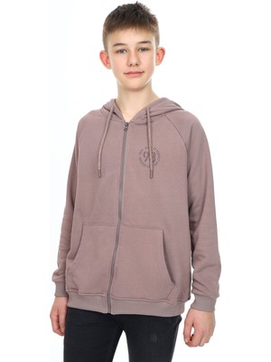 Toontoy Erkek Çocuk Kapüşonlu Fermuarlı Cepli Düşük Omuz Baskılı Reglan Kol Örme Hırka