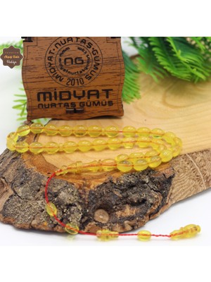 Midyat Nurtaş Gümüş Limon Sarısı Arpa Kesim Özel Sistem Püsküllü Sıkma Kehribar Tesbih 201025211