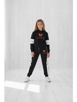Black Steel Garson Boy Kız Baskılı Kapşonlu Eşofman Takımı