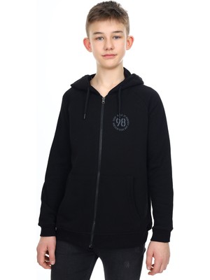 Toontoy Erkek Çocuk Kapüşonlu Fermuarlı Cepli Düşük Omuz Baskılı Reglan Kol Örme Hırka