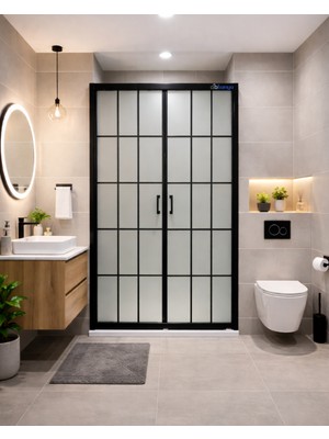 Db Banyo Dbbanyo Deniz Seri Ön Cephe Duşakabin 5 mm Siyah Çizgili ve Desenli Temperli Cam Siyah Profil H:190 cm 1S1H