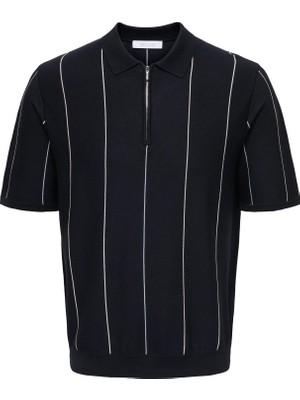 Only & Sons Erkek Yarım Fermuarlı Kısa Kollu Lacivert Kazak - 22037067