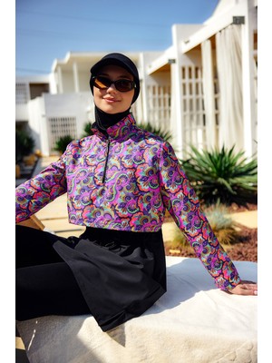 Remsa Mayo Önü Kapaklı Tam Kapalı Tesettür Mayo Siyah R5200