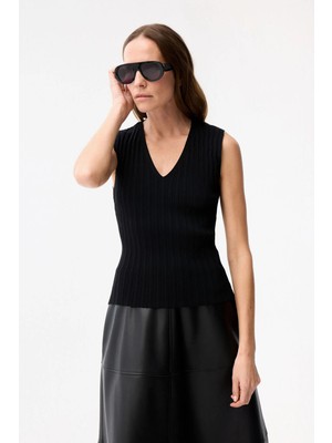 Adl V Yaka Triko Bluz Siyah 11546293000