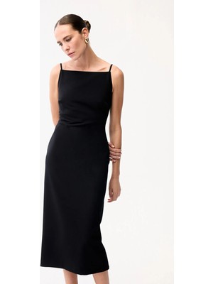 Adl Askılı Midi Elbise Siyah 12446330000
