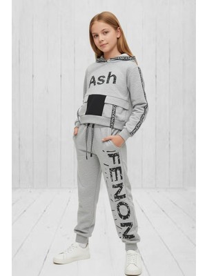 Black Steel Kapşonlu Baskılı Ön Cep Detaylı Garson Boy Kız Eşofman Takımı