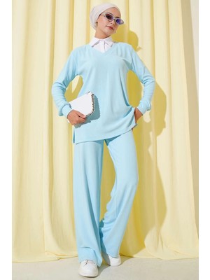 Üreticiniz Gömlek Yaka Fitilli Salaş Ikili Takım Buz Mavisi T4300 481348