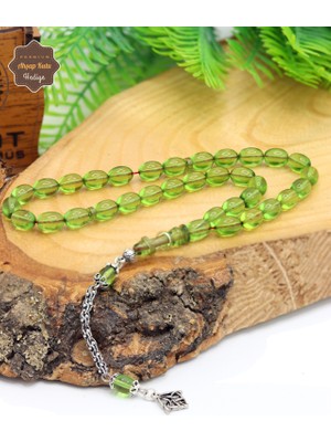 Midyat Nurtaş Gümüş Şeffaf Yeşil Arpa Kesim Gümüş Püsküllü Ateş Kehribar Tesbih 201025213