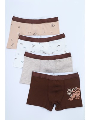 Toontoy Erkek Çocuk Baskılı Pamuklu Lastikli Boxer - 4'lü Paket