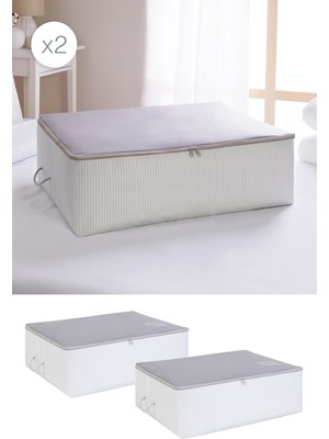 Ocean Home Textile 2 Adet Büyük Boy Gri Çizgili Baza Altı Yastık Yorgan Kazak Hurcu 62 x 46 x 22 cm