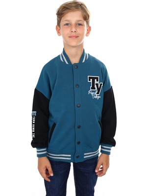 Toontoy Erkek Çocuk Kolej Yaka Çıtçıt Kapama Düşük Omuz Cepli Baskılı Renk Bloklu Örme Hırka - TK24184