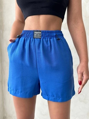 Üreticiniz Armalı Keten Şort Saks Mavisi S251003 481348