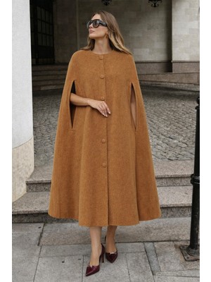 Comstar Kadın Kolsuz Relax Fit Kahve Kaşe Panço