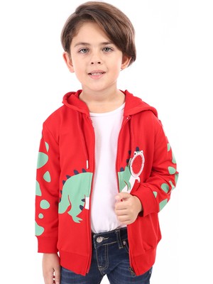 Toontoy Erkek Çocuk Kapüşonlu Fermuarlı Baskılı Örme Hırka - 2 Iplik
