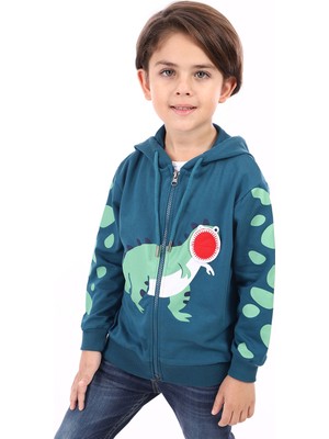 Toontoy Erkek Çocuk Kapüşonlu Fermuarlı Baskılı Örme Hırka - 2 Iplik