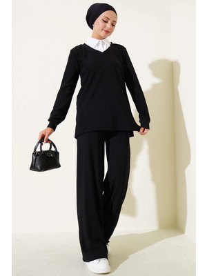 Üreticiniz Gömlek Yaka Fitilli Salaş Ikili Takım Siyah T4300 481348