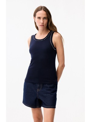 Adl Taşlı Kolsuz Bluz Lacivert 11544137002