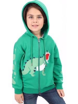 Toontoy Erkek Çocuk Kapüşonlu Fermuarlı Baskılı Örme Hırka - 2 Iplik