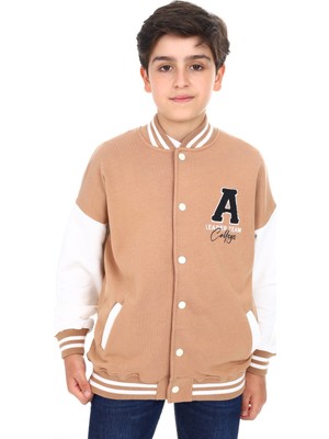 Toontoy Erkek Çocuk Kolej Yaka Çıtçıt Kapama Cepli Düşük Omuz Nakış Baskılı Renk Bloklu Örme Hırka - TK24185