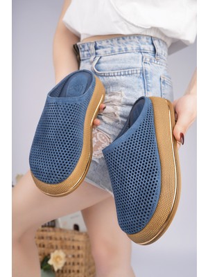 Sy Leather Brenda Model Hakiki Deri Delikli Kalın Taban Kadın Terlik