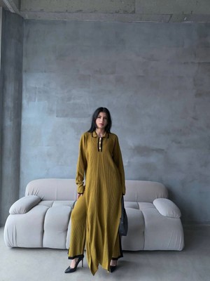 Üreticiniz Pantolon Yırtmaçlı Elbise Ikili Triko Takım Yeşil Elf 481348