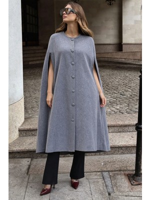 Comstar Kadın Kolsuz Relax Fit Füme Kaşe Panço