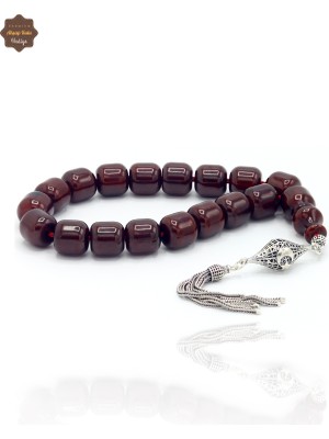 Midyat Nurtaş Gümüş Bordo Kapsül Kesim Gümüş Püsküllü Efe Maskot Sıkma Kehribar Tesbih 201025209