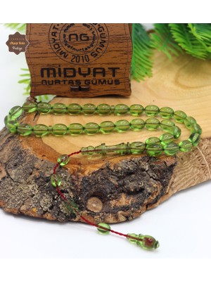 Midyat Nurtaş Gümüş Şeffaf Yeşil Arpa Kesim Özel Sistem Püsküllü Ateş Kehribar Tesbih 201025212