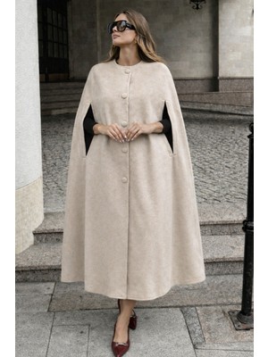 Comstar Kadın Kolsuz Relax Fit Krem Kaşe Panço