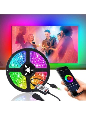 Plentiful Tv Arkası Bluetooth Rgb USB Silikonlu LED Şerit Aydınlatma 16 Renk - 5 Metre