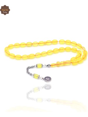 Midyat Nurtaş Gümüş Limon Sarısı Arpa Kesim Gümüş Tuğra Püsküllü Sıkma Kehribar Tesbih 201025210