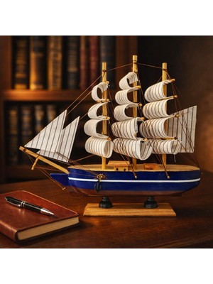 Biton Toptan Büyük Boy El Yapımı Ahşap Yelkenli Gemi Maketi 24 x 24 cm – Dekoratif Masa Üstü Ofis Hediyesi 529-F