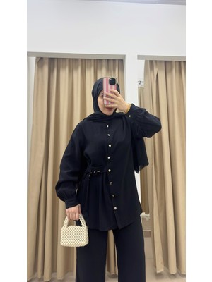 By Esma Eser Kemer Detay Pantolonlu Takım - Siyah