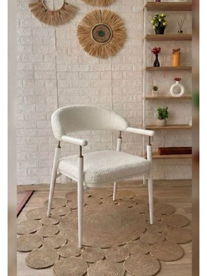 Silla Concept Soho Sandalye Calve Krem Kumaş Beyaz Metal Sandalye