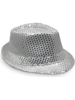 Disko Star Gümüş Payetli Fötr Şapka Yetişkin Boy Nemere