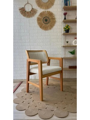 Silla Concept Istanbul Sandalye Teddy Krem Kumaş Naturel Ahşap Sandalye