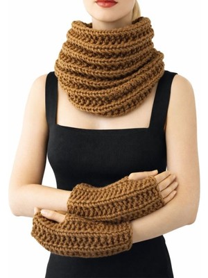 Uretti - Emine 9106 7321 El Örgüsü Kadın Boyunluk ve Parmaksız Eldiven Takımı – 2’li Kışlık Akrilik Örgü Set