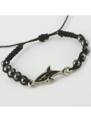 SiHako Köpek Balığı Figürlü Hematit Doğaltaşlı Makrome Örgülü Bileklik