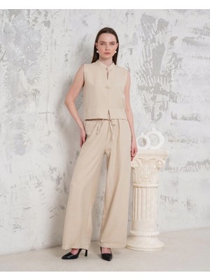 Üreticiniz Broşlu Yelek Pantolon Takım Bej S255821 481348