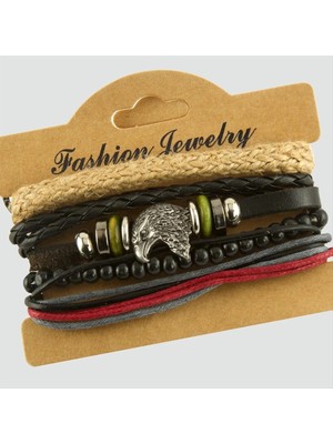 SiHako 4 Adet Kartal Figürlü Lüks Deri Bileklik