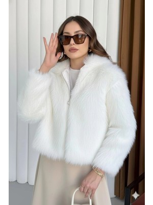 Üreticiniz Fermuarlı Kısa Kürk Beyaz T7746 481348