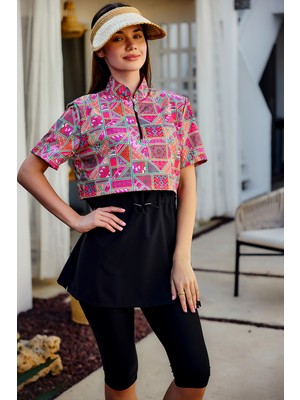 Remsa Mayo Önü Kapaklı Kısa Kollu Yarı Kapalı Tesettür Mayo SIYAH02 R5302