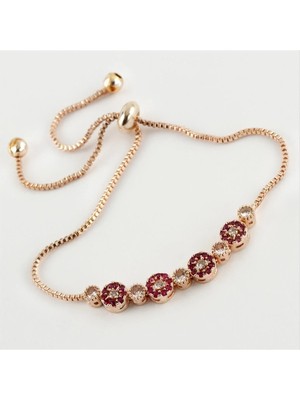 SiHako Kırmızı Renkli Zirkon Taşlı Lüx Asansörlü Bileklik