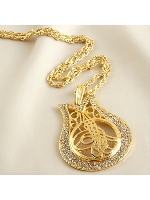 SiHako Lale Tuğra Taşlı Altın Kaplama Kolye