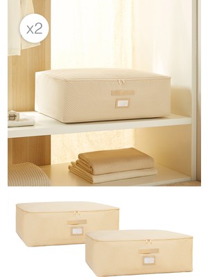 Ocean Home Textile 2 Adet Büyük Boy Bej Balıksırtı Baza Altı Yastık Yorgan Kazak Hurcu 62 x 46 x 22 cm