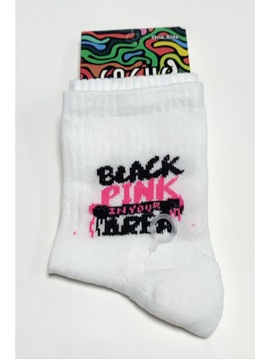 SiHako Black Pınk Yazılı Kolej Çorap 8*28