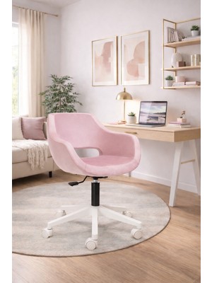 Sahmetra Lakers Çalışma Sandalyesi | Bilgisayar Koltuğu | Berjer Makyaj Sandalyesi | Babyface Kumaş | Beyaz Ayak