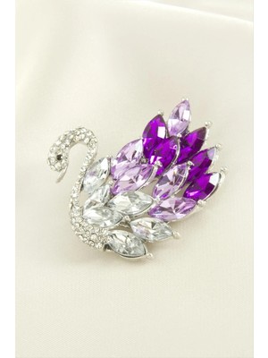 SiHako Kuğu Mineli Taşlı Broş