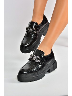 Fox Shoes Siyah Kroko Baskı Kadın Günlük Ayakkabı PVC Tabanlı 37 Numara K294760011